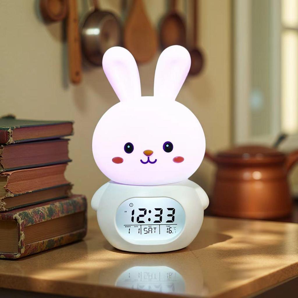 Rechargeable Jade Rabbit Music Alarm Clock and Night Light for Kids