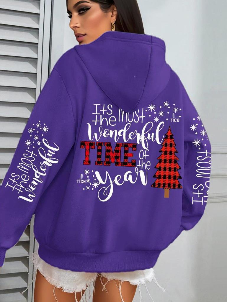 Women's Creative Christmas Tree Print Hoodie - Casual Loose Autumn Pullover