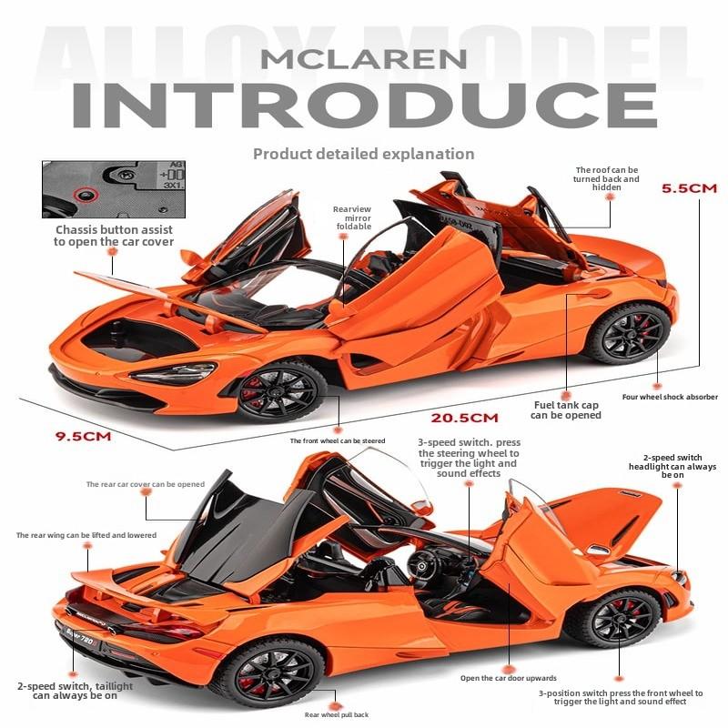 1:24 McLaren 720S Legeringsracerbilmodell Støpt metall Sportsbilmodell Simulering Lyd og lys Samleobjekter Barneleker Guttegave