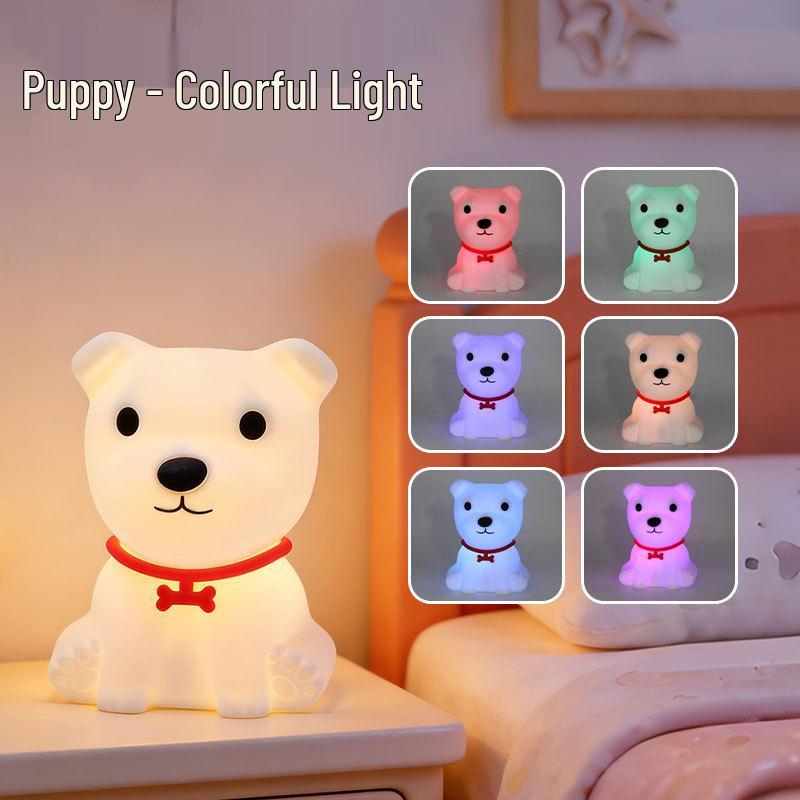 Adorable Silicone Dog Night Light - Tap Control, Soft & Eye-Friendly, Seven-Color Bedroom & Desk Lamp