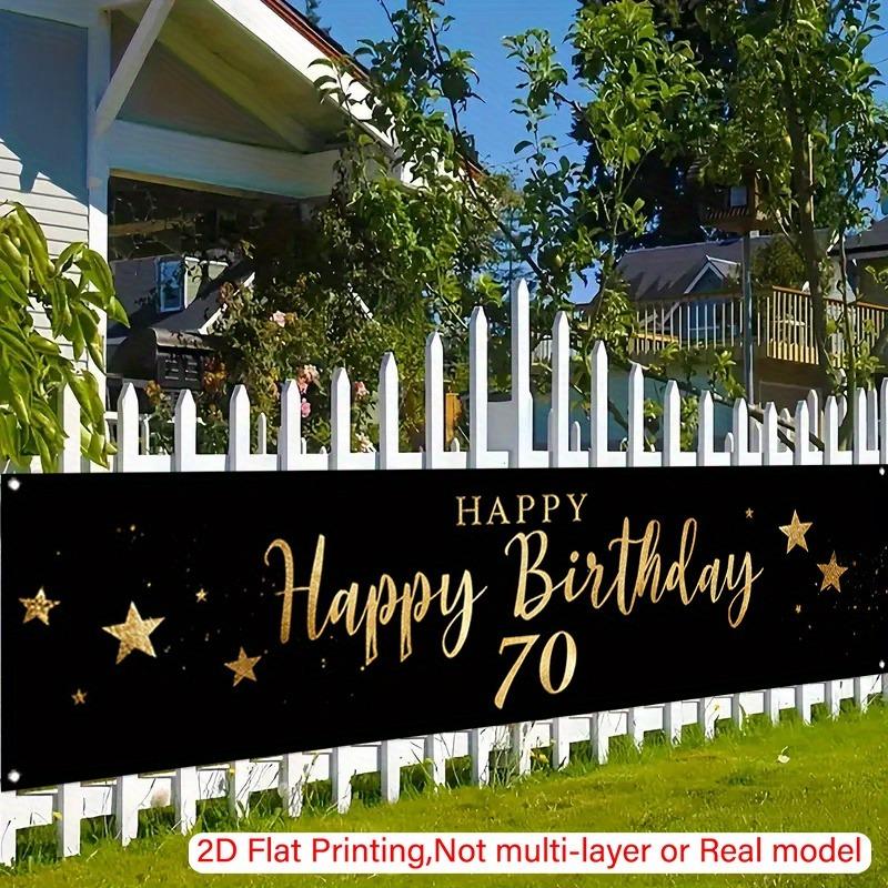 70th Birthday Yard Banner, Black & Golden Balloons Design, Polyester Outdoor Garden Front Door Decoration
