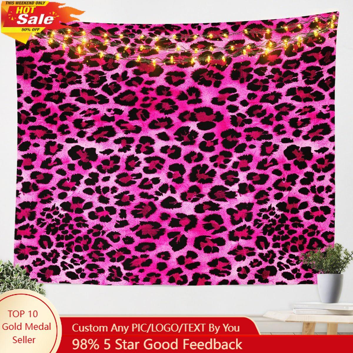 Feelyou Leopard Tapestry Large Kids Cheetah Wall Blanket for Boys Teens Hot Pink Animal Print Wall Hanging Custom blankets 75X95CM
