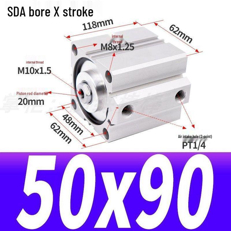 SDA Mini Pneumatic Cylinder, High Thrust, Thin Type, Bore Sizes 20/25/32/40/50
