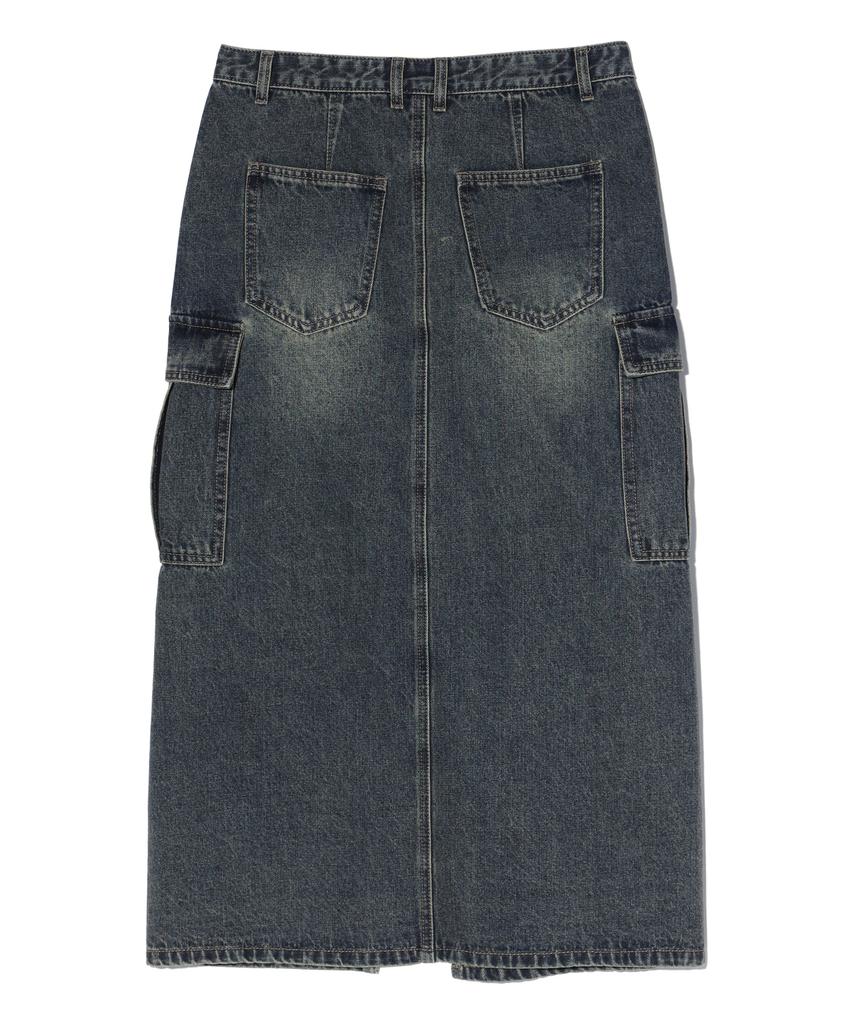 DISTN9NE Cut Cargo Long Denim Skirt Dark Indigo (Lp3Kf696-064)