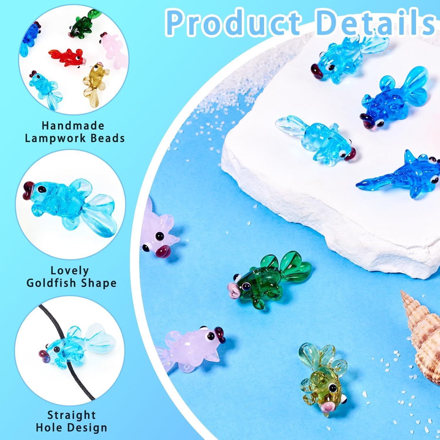 

Cheriswelry 12Pcs Goldfish Lampwork Beads Handmade Animal Glass Loose Spacer Beads 6 Colors 28mm for DIY Necklace Bracelet Earring Jewelry Making