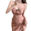 Pink Floral Suspender Dress Women's Summer New High-end Small Hot Girl Short Skirt