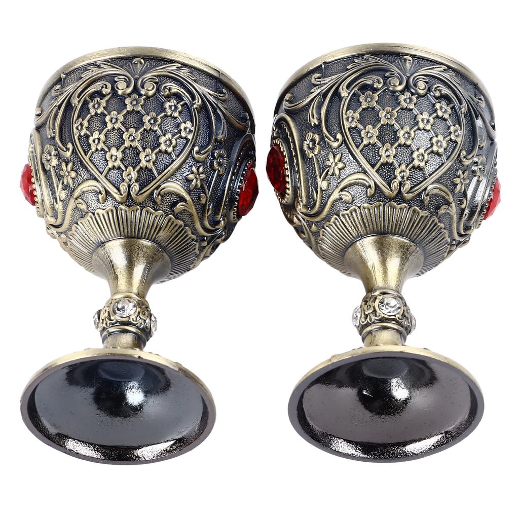 2pcs Vintage Metal Wine Cup Embossed Zinc Alloy Goblet Retro Wine Glasses Decoration for Home Restaurant Cafes Bars
