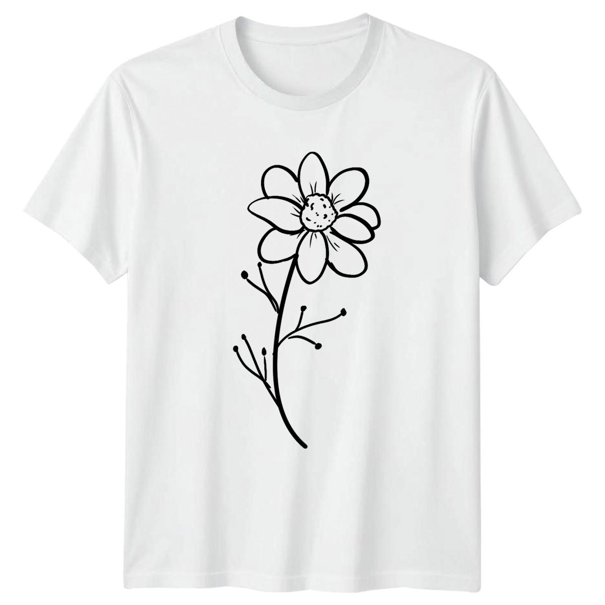 Simple Flower Outline T-Shirt Botanical Nature Gift For Him And Her S
