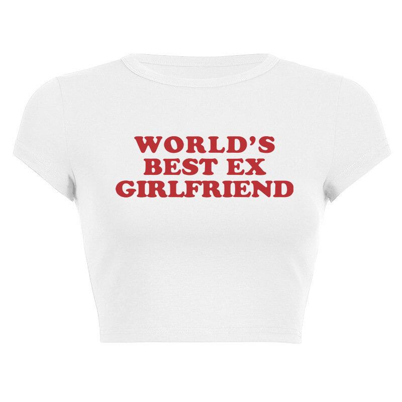 New European and American Spice Girls alphabet-printed navel top summer round neck pullover slim shoulder sleeves short T-shirt