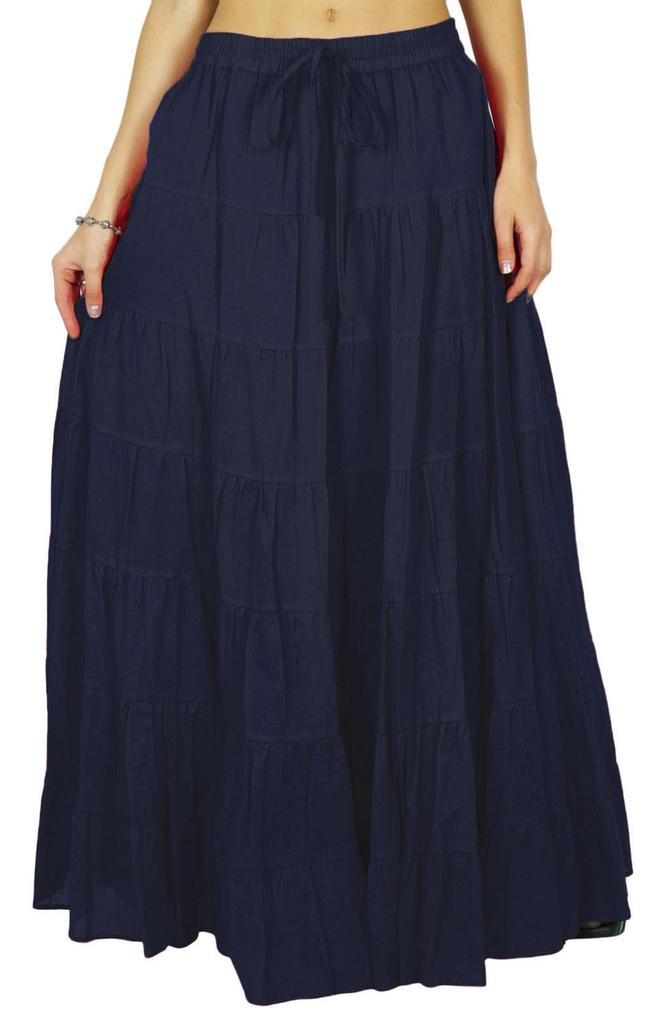 Phagun Damen Sommer Baumwolle Ziegelrot Rock Ethnisches Design Kordelzug Taille -