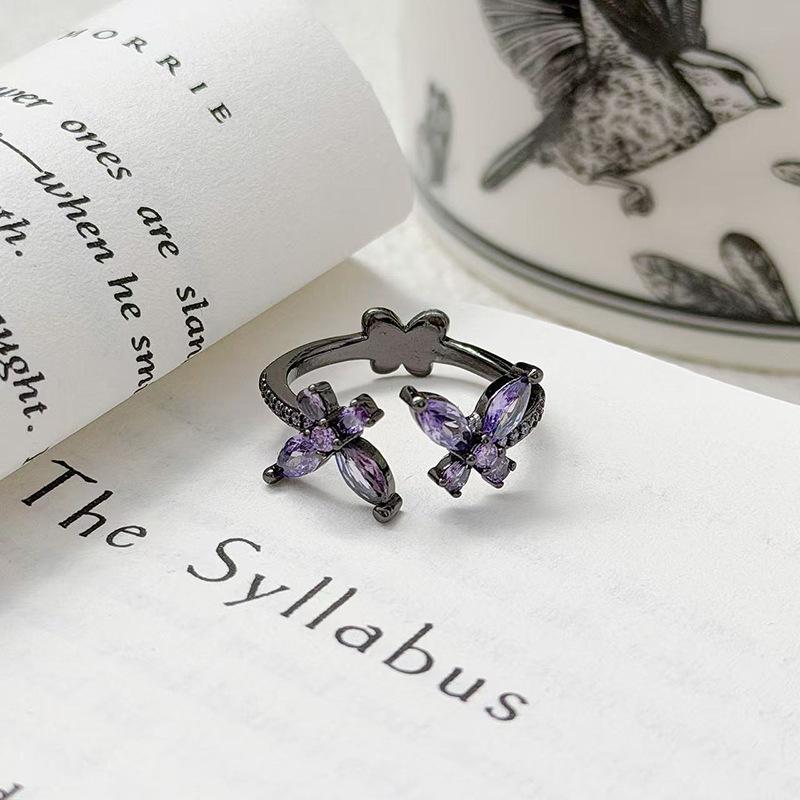 "Dark Butterfly Light" Retro Neutral Enamel Dark Butterfly Open Ring For Women Wearing Personalized Punk Index Finger Ring