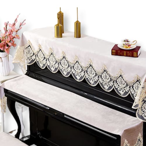 

Lezalic Upright Piano Top Cover (Light Beige) with Elegant Embroidered Lace Pattern and Velvet Dustproof Cover for Electronic and Digital Pianos (Ligh