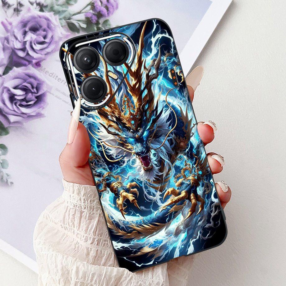 Black Silicone Cover For Tecno Pova 7 4G 5G / Pova 7 Pro Pova7 Ultra Neo Funda Cat Flower Dragon Design Bumper Soft Capa