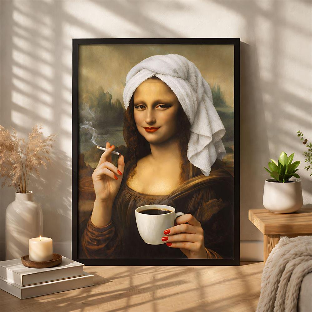 Funny Mona Lisa Toilet Paper Poster Print Vintage Bathroom Wall Art Poster Home Bathroom Wall Art Decoration Toilet Decor