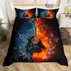 Guitar Duvet Cover Full Queen Tropical Blooming Floral Bedding Set For Kids Music Lover Musical Quilt Cover With 2 Pillowcases