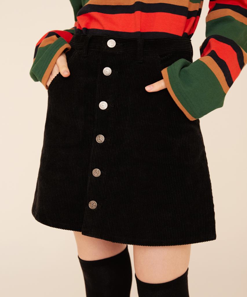 Lucky Dice Corduroy Button Skirt_Ivory