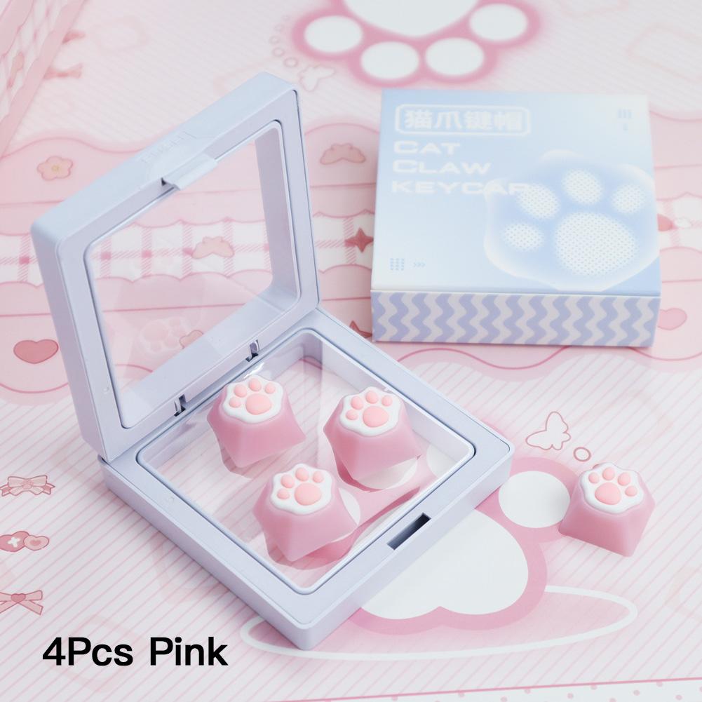 1/4Pcs Lovely Cat Claw Keycaps Cross Axis Key Cap Pink White Cartoon DIY Decoration For Mechanical Keyboard Arrow Keys