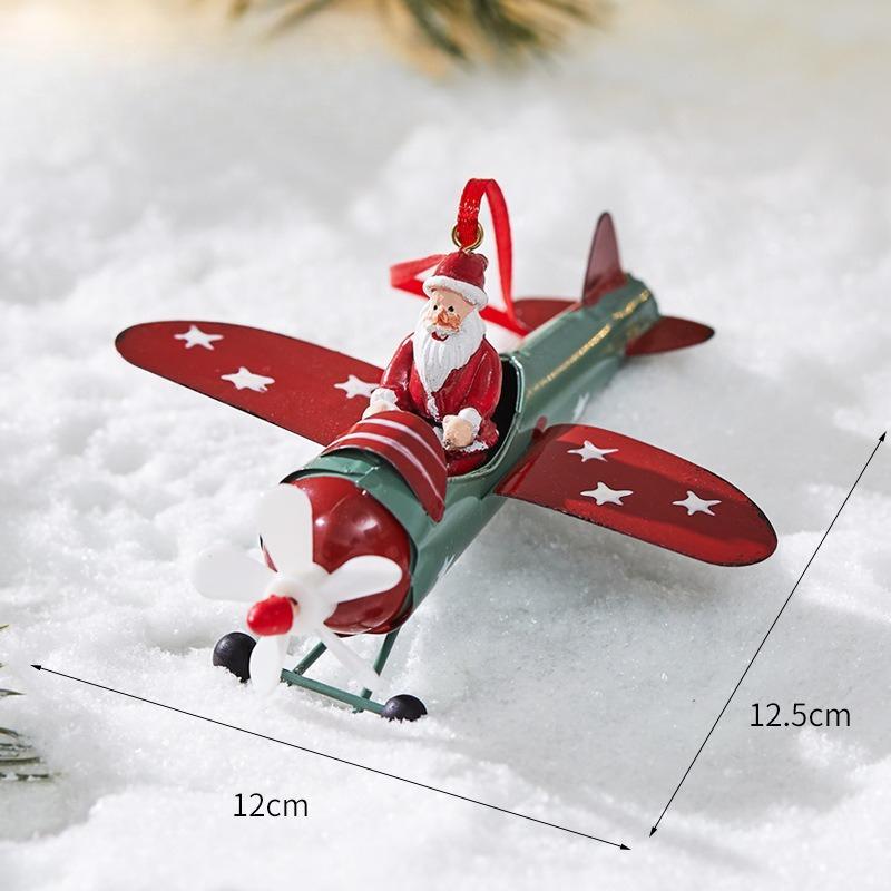 

1PC Festive Christmas Tree Ornament: Santa and Snowman in A Vintage Red and Green Airplane