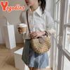 Yogodlns Summer Straw Bag For Women Semicircle Crossbody Bags Rattan Handmade Messenger Handbag Travel Beach Bags Tote