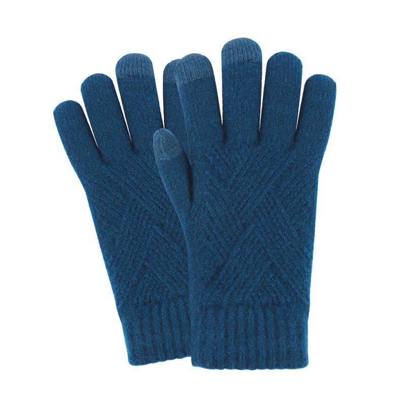 Adult Winter Touch Screen Knitted Gloves for Women Double Layer Plus Velvet Warm Cold proof Five Finger Gloves Riding Anti Slip Gloves for Men