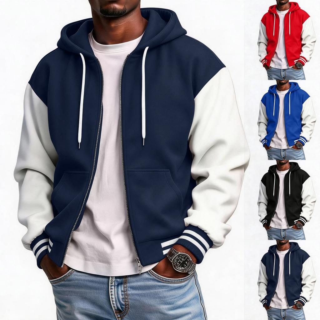 Giacca Casual con Cappuccio da Uomo con Zip - Giacca da Baseball Foderata per l'Uso Quotidiano