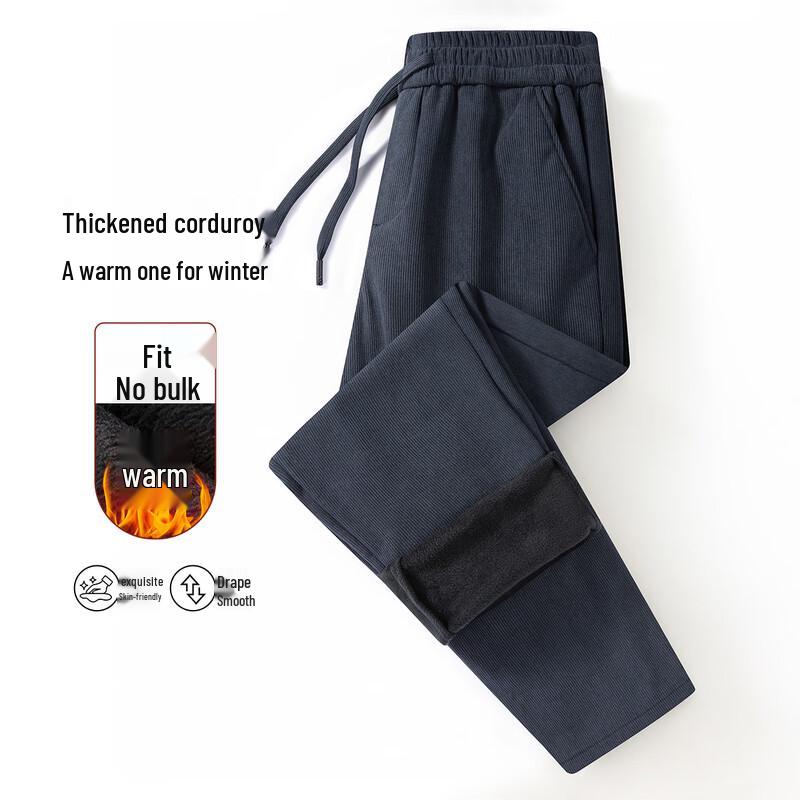 XueZhongFei Men's Fleece-Lined Straight-Leg Casual Pants