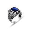 Vintage Silver Color Square Rings for Women Trendy Inlaid with Blue Stone Flower Personalized Creativity Party Rings Jewelry