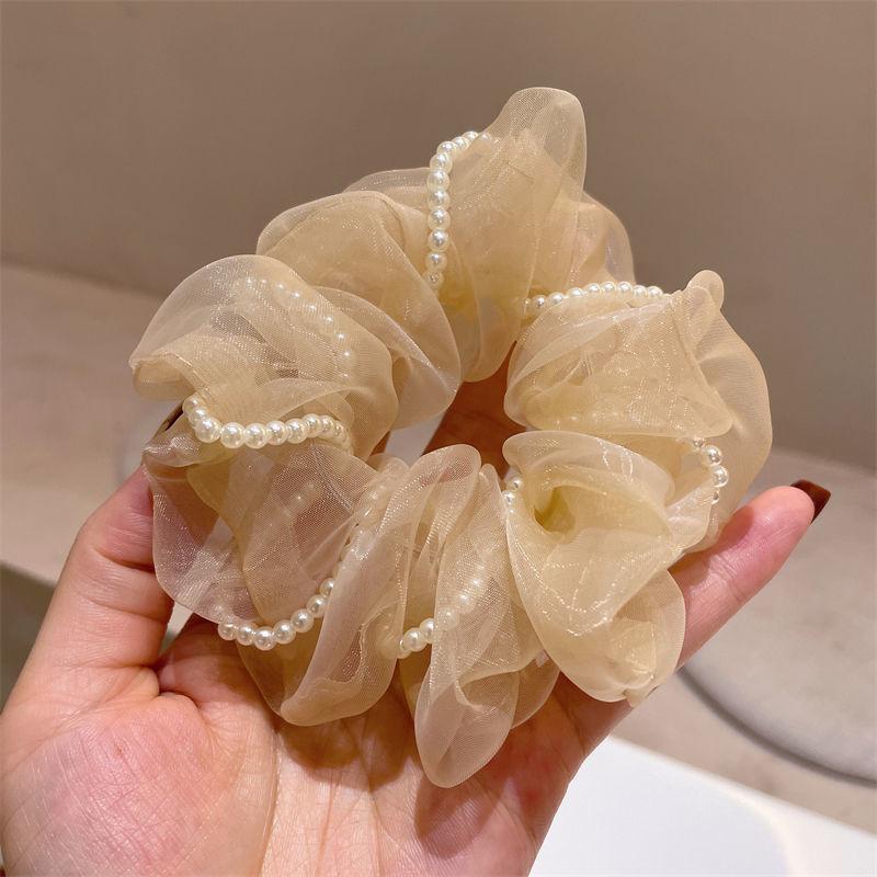 Anel de cabelo de organza com pérolas doces estilo outono - acessório de cabelo de tendência de celebridades