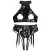 Lenjerie de damă, din piele lacuită, cu cupe deschise, crop top cu jartieră, cu picioare deschise, set de lenjerie de corp pentru îmbrăcăminte de club pentru nopți de întâlnire