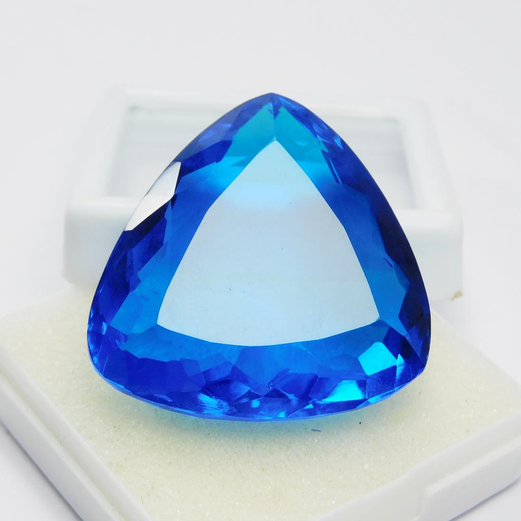 CERTIFIED 98.35 Ct Loose Gemstone Lab-Created Blue Sapphire Trillion Cut M-1043-Ra