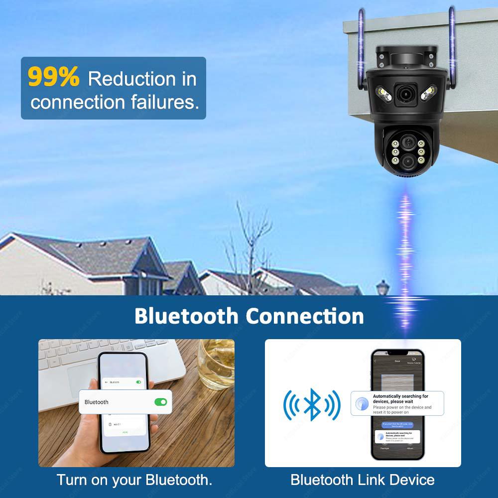 6K 12MP WiFi IP Outdoor Three Lens 10X Zoom PTZ Auto Tracking Home Security Protection 4K Video Camera