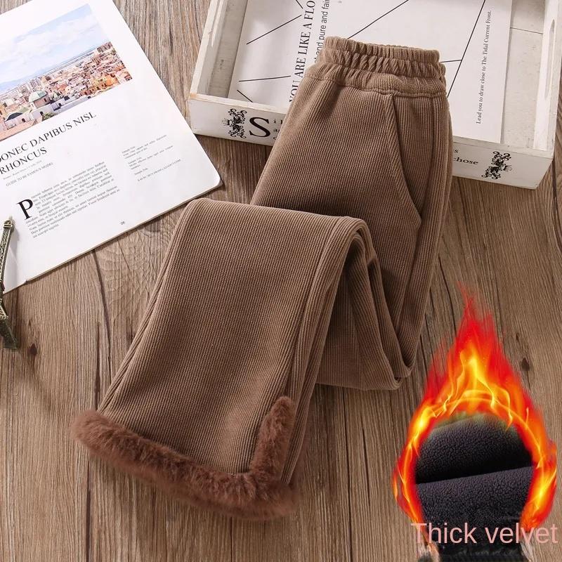 Herbst und Winter Mädchen Samt Bootcut Hose Elastische Taille Freizeithose Kleinkind Teenager Mädchen Warme Hose