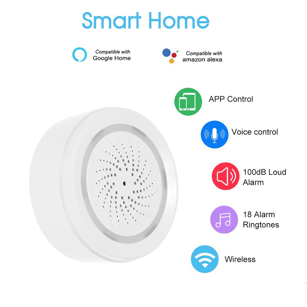 Sonew Alarming Smart Siren, Wireless Security Alarm with Temperature Humidity Sensor 100 DB Loud Alarm 18 Ringtone APP CONTROL FOR SECURITY