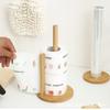 Bamboo Kitchen Countertop Tissue & Napkin Holder - Vertical Solid Wood Paper Roll, Cling Film, and Rag Rack with Paper Presser.