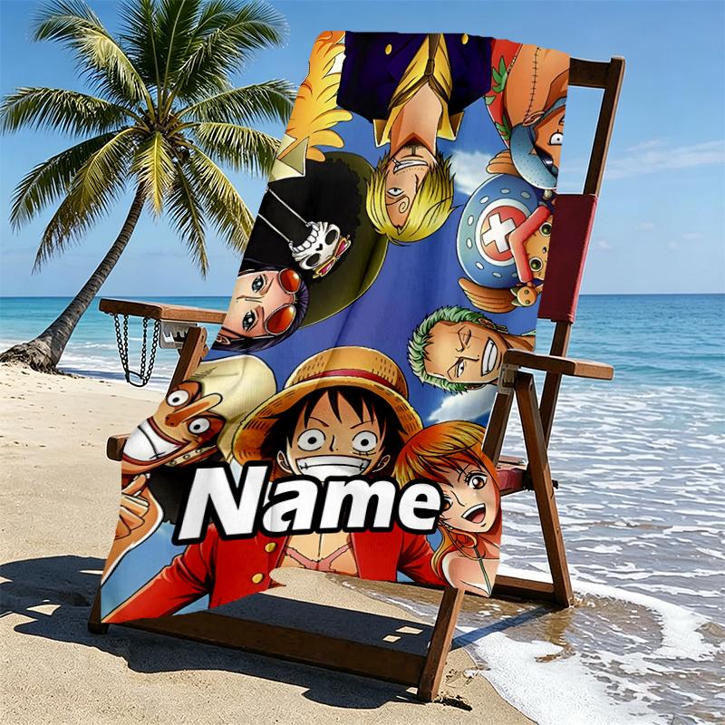 Custom Name Personalized One Piece Print Beach Towel, for Trip Camping Beach Party Home Decor, Birthday Gift for Family & Friends