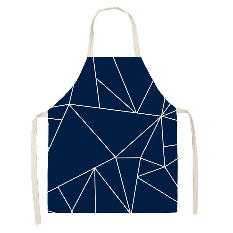 Kitchen Apron Navy Blue Geometric Pattern Kitchen Sleeveless Apron Linen Bib Home Cleaning Tools Cooking Apron Dinner Apron