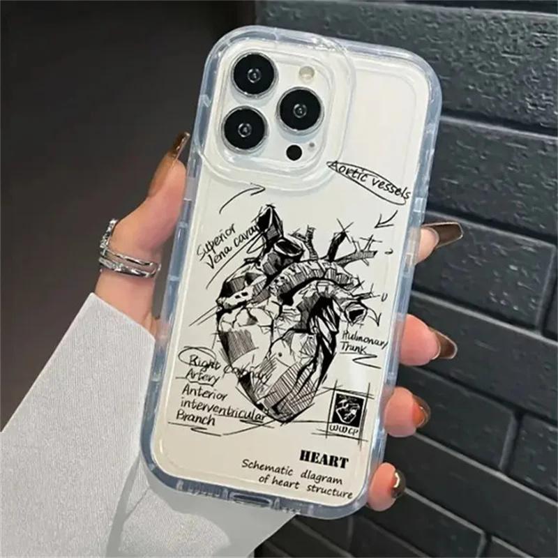 Formula Heart Transparent Phone Case For iPhone 16 11 12 13 14 15 Pro Max Mini Plus XS X XR Max 7 8 SE 3 Airbag Anti-Drop Cover