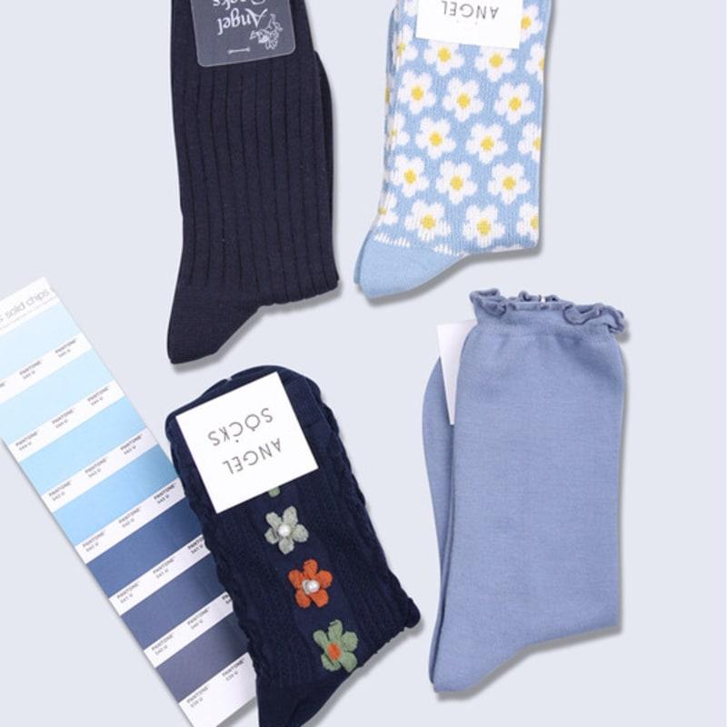 ANGEL SOCKS Set 2_Blue Package Blue Socks Flower Socks Pearl Socks Daily Look Sock Coordination Sock Fashion
