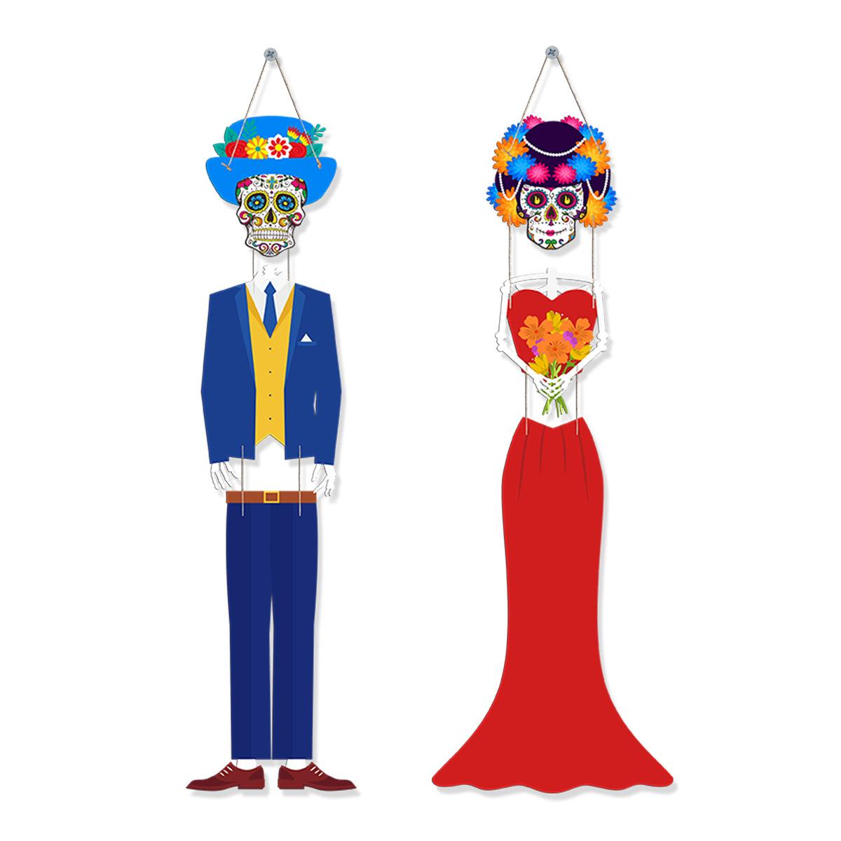 

Mexican Day Of The Dead Skeleton Groom Bride Door Curtain Pendant Flag Hanging Flag Customization Day of the Dead Ghost Bride Door Curtain [1 Pair]