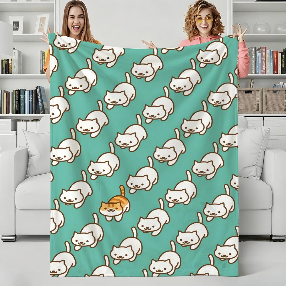 Game N-Neko Atsume Throw Flannel Blanket Perfect for Sofa Office Bed Travel Sleep Read Relax Camping Four Season Use