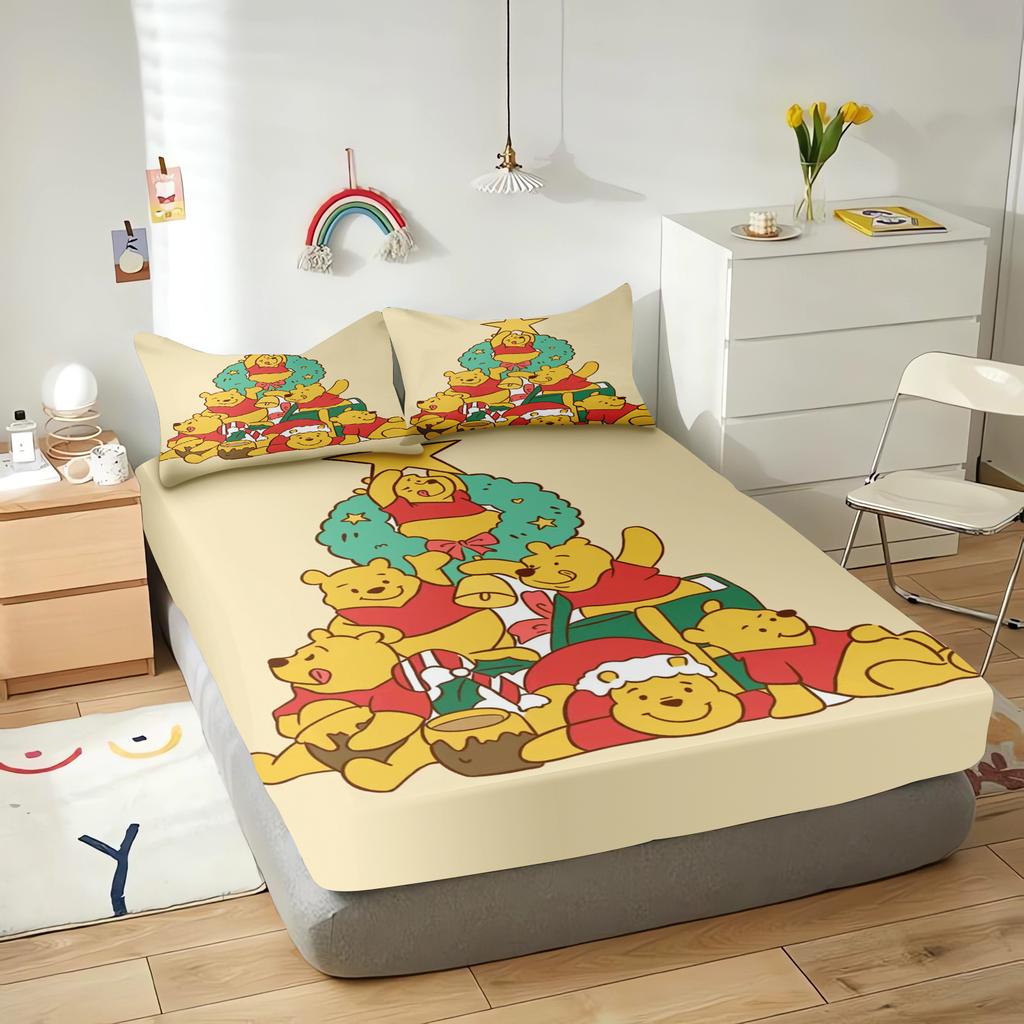 -Winnie The Pooh Fitted Sheets Cartoon Bedding Set Quilt 3D Children Cover Set King Size Covers Printed  Polyester
