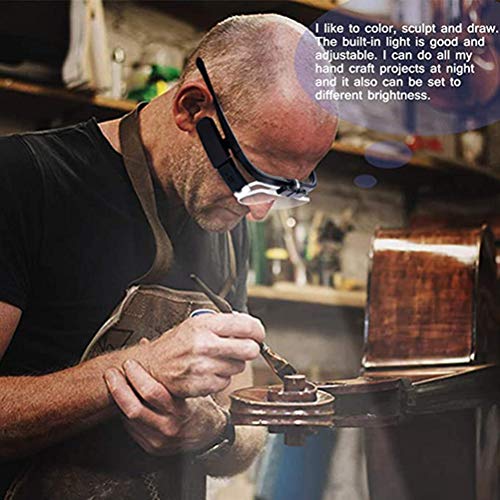 Sanwer Head Magnifier, Eyeglass Magnifier with LED Light, Dual Lens, USB Rechargeable, for Close-Up Work, Jewelry Work, Watch Repair, Arts and Crafts,