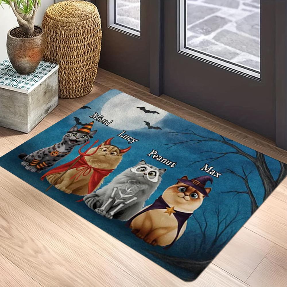 Halloween Night Cute Cat WELCOME Rug Doormat Living Room Bedroom Entrance Door Floor Mat Hallway Backyard Foot Mat Home Decor