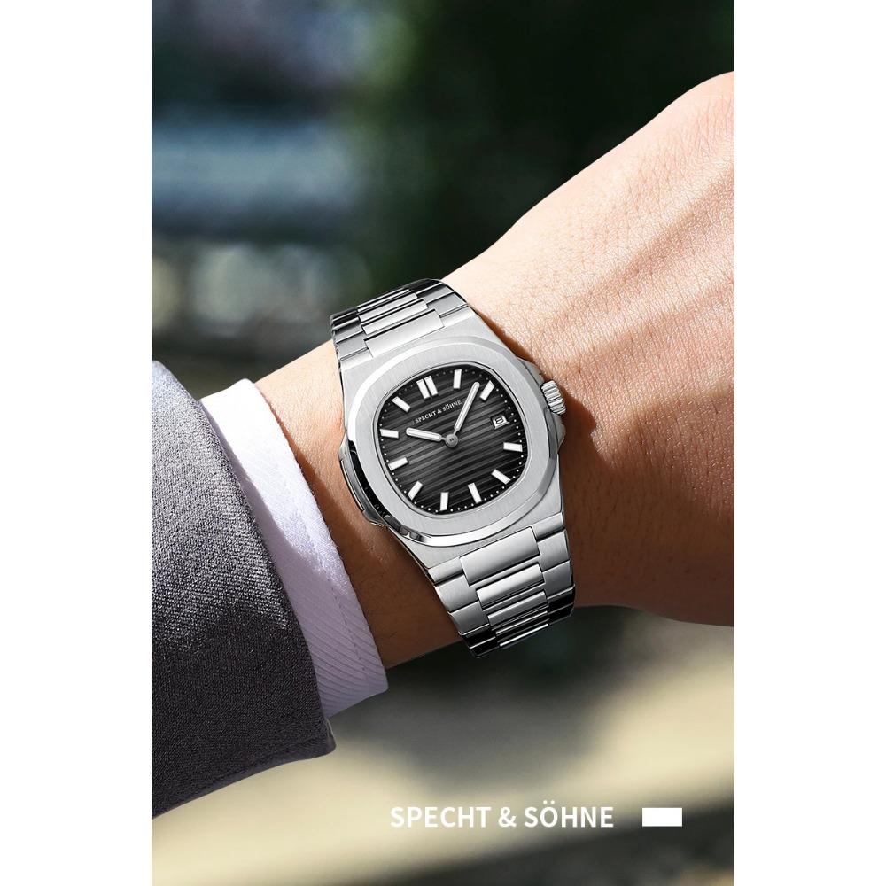 Specht & Söhne New Fashion Ultrathin Mens Watch 39MM Quartz Wristwatch Stainless Steel Waterproof Calendar 5711 Watches For Men