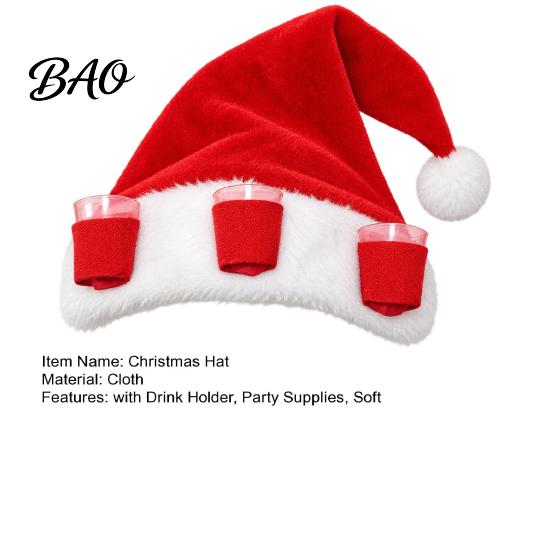 Drinking Cup Holder Hat Plush Christmas with Drink Holder, Adults Velvet Santa Claus 3 Cups, Red Xmas Cap for New Year Holiday Party Accessories