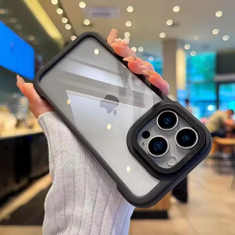 

Роскошный прозрачный чехол для телефона конфетного цвета без рамки для iPhone 16 15 14 13 Pro Max матовый с контрастным цветом объектива противоударный чехол iPhone 13 чёрный