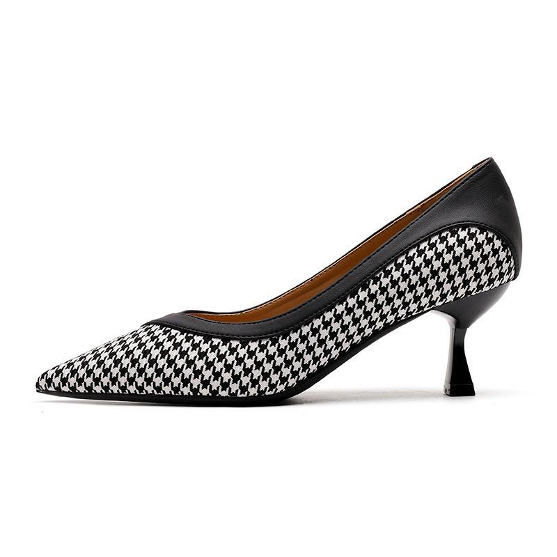 6088-1 French retro thousand bird grid color matching single shoes for women 2025 women's autumn new pointed stiletto high heels for women