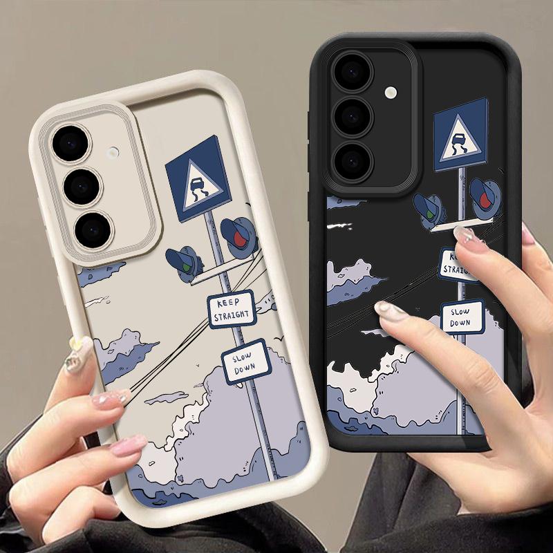 Oil Painting Road Sign Case For Samsung Galaxy A56 A16 A15 A55 A54 A35 A25 A36 S24 FE S25 Edge S24 S23 S22 Ultra TPU Phone Cover