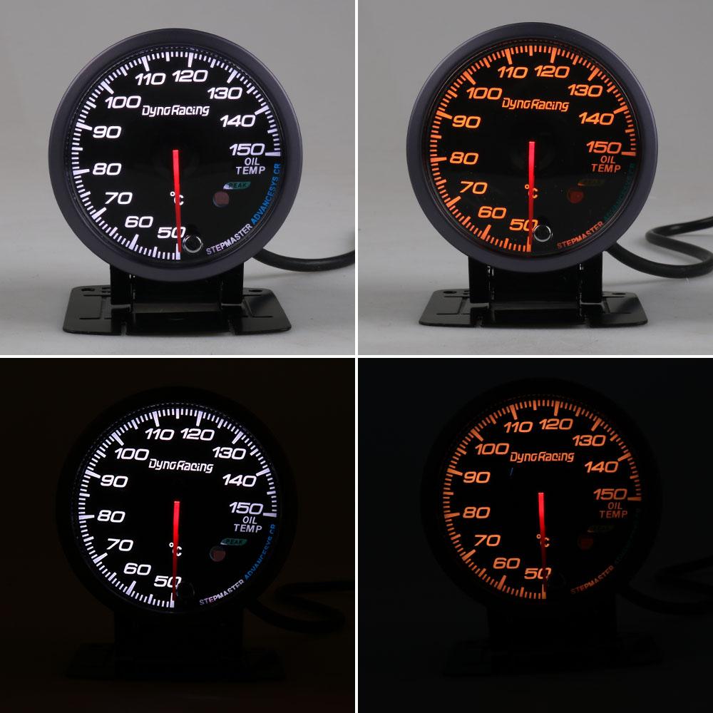 Dynoracing 60MM Black Face Oil Temp Gauge 50-150C White/Amber Light Peak Function Oil Temperature Gauge Car Meter with Sensor