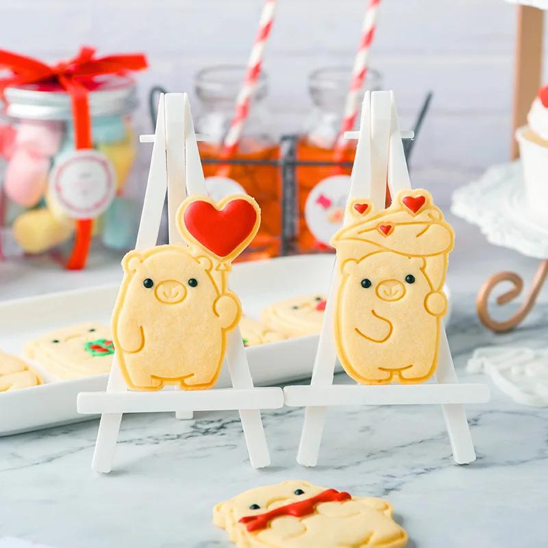 PLA Plastic 3D Cartoon Bear Cookie Mould Valentine's Day Love Baking Mould Fondant Biscuit Cutter Cake Decorating Accessories